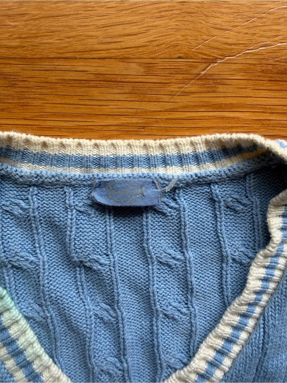 John Galt Blue & Cream Cable Knit Sweater Vest - One Size
